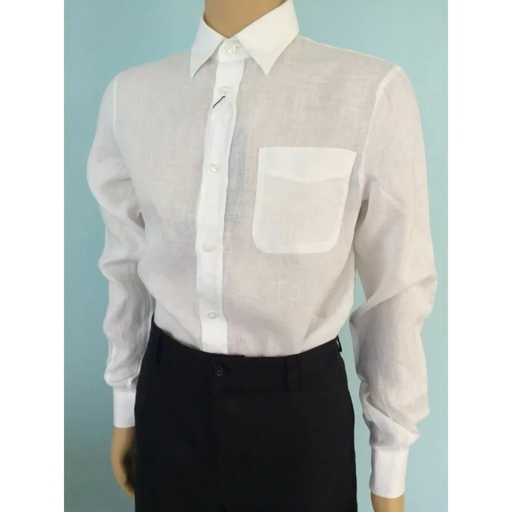 NWT Armani Jeans AJ Shirt Mens 100% Linen Classic Button Down White Size S - Picture 9 of 12